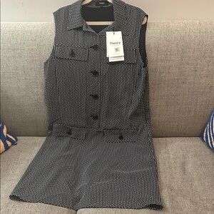 NWT Theory Black and White Polka Dot Sleeveless Shirt Mini Dress- size 2